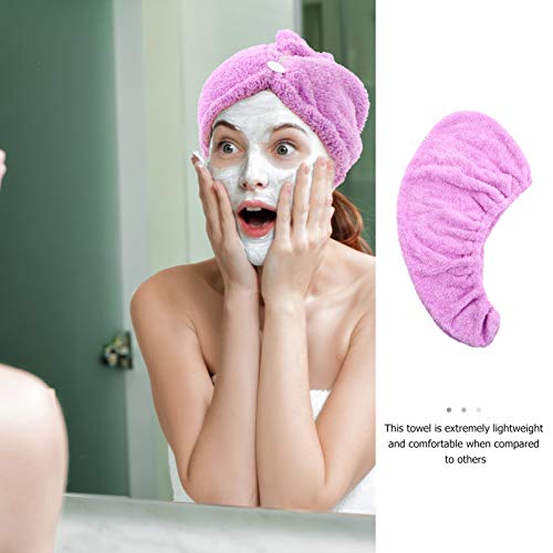 Lurrose Toalha de Cabelo de Lã Coral Envolve Com Botão para Mulheres Cabeça de Turbante de Secagem R