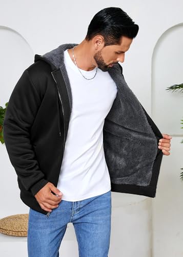 Men's Sherpa Jacket Heavyweight Zip Up Hoodie Fleece Hooded Sweatshirt with Pocket4