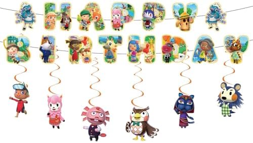 13Pack Animal-Crossing party supplies,12pcs Hanging Swirls and 1 Happy Birthday Banner for Animal-Crossing party decoration image 2