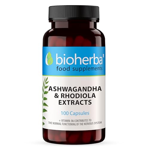 Ashwagandha y Rhodiola – 100 Cápsulas Alta Potencia | Suplemento adaptógeno con vitaminas B2, B5 y B6 para el equilibrio y bienestar diario | Bioherba
