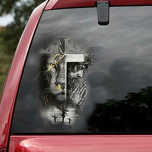 Lion Christ Cross And God Praying Sticker Decal, jesus decal, jesus wall decal, jesus car decal, jesus window decal, jesus decals for cars, jesus window decals for vehicles, lion car decal, lion decal