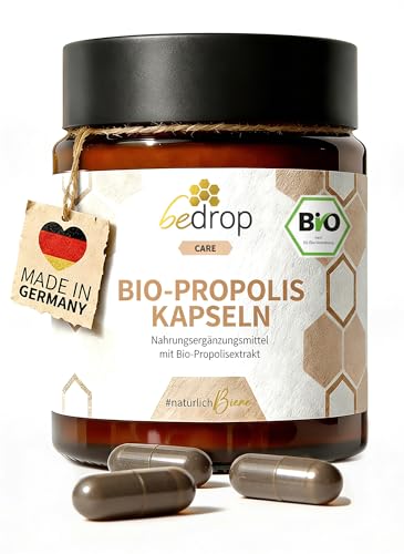 bedrop Bio Propolis Kapseln 800mg pro Kapsel hochdosiert - 60 Propolis Extrakt Kapseln aus Bio Imkerei - Reich an Polyphenolen & Flavonoiden - In nachhaltiger Glas Verpackung