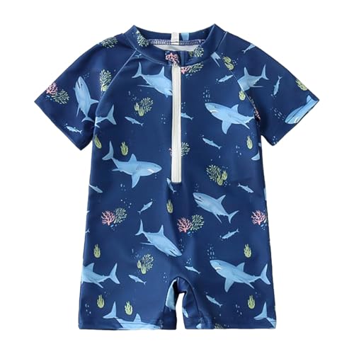 IWIHMIV Boys 1 Piece Swimsuit Bathing Suit Zipper Rash Guard Kid Short Sleeve Swimwear Print Beach Wear