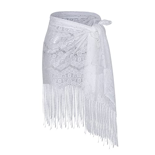 WQEPYY Pareo de Playa de Mujeres Cubiertas Vestido de Playa de Encaje Falda de de Bañador Bikini Cubrir Chal, Vestido Envolvente Corto Pareo, Bañador para Mujeres Vacaciones Piscina Verano (Blanco#1)