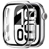HANKN (2 Pack) Hard PC Case with Button for Apple Watch Series 10 42mm Tempered Glass Screen Protector Case, Full Coverage Shatterproof Shockproof Iwatch Bumper Cover (Clear+Clear, 42mm)