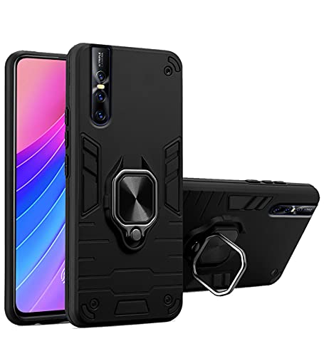 Image of Pikkme D5 Tough Armor Bumper Back Cover Case for Vivo V15 Pro |Ring Holder & Kickstand in-Built (Black)