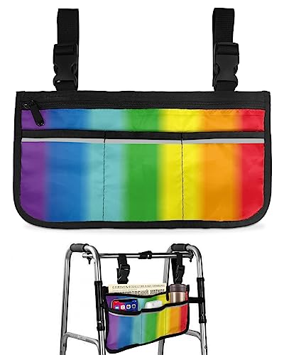 Rainbow Ombre Wheelchair Side Bag Walker Bag, Colorful Gradient Stripes Wheelchair Accessories Armrest Pouch, Organizer Storage Bag for Walkers, Rollators, Scooters, 7.3''x13''