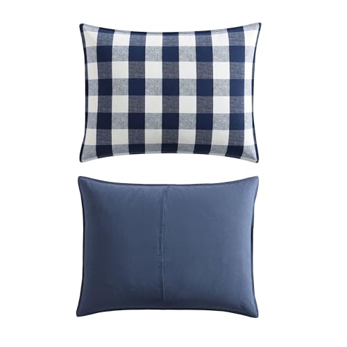Image of Eddie Bauer - Queen Duvet Cover Set, Reversible Cotton Bedding with Matching Shams, Stylish Plaid Bedding Set (Lakehouse Blue, Queen)