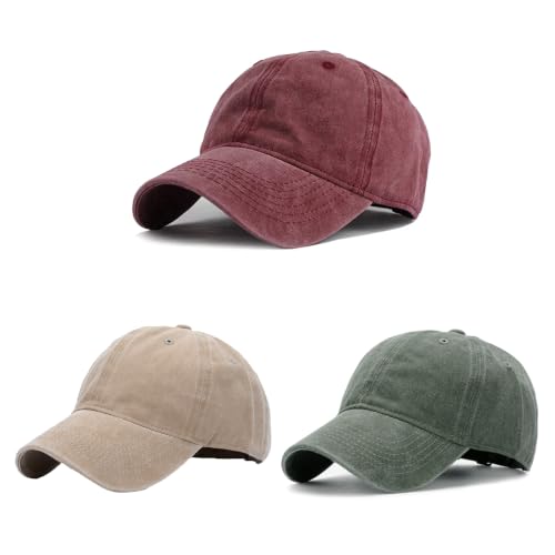 Image of HH HOFNEN Baseball Cap Washed Cotton Unstructured Vintage Hat for Men Women | Unisex Sports Ball Caps Sun Protection Adjustable Outdoor Curved-Brim Dad Hat Classic Plain Cap