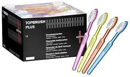 100 Top Brush plus Disposable Toothbrushes 4 Colours Mixed Ultra Soft Bristles Akzenta