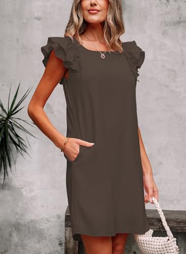 Image of Falechay Womens Summer Dresses Bow Tie Back Sundresses for Women Ruffle Short Sleeve Dress Casual Cute Sundress with Pockets