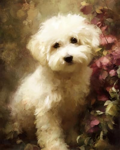 Cross Stitch With Beads Kit Chien Blanc pour créer une décoration murale DIY salon
