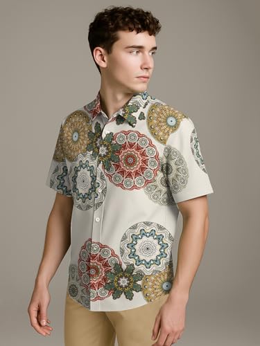 Image of BULLMER Trendy Regular Fit Cotton Blend Printed Casual Half Sleeve Shirt for Men | Stylish Mens Casual Shirts | Shirts for Men