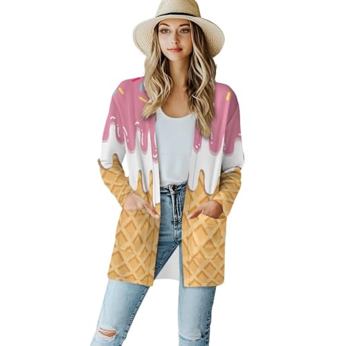 Image of Womens Open Fron Cardigan Sweaters Long Sleeve Oversized Casual Tops Loose Lightweight Daily Coats with Pockets