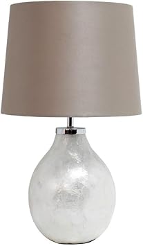 Simple Designs LT3304-PRL 1 Light White Cream Iridescent Pearl Table Lamp with Light Brown Mocha Tan Fabric Shade