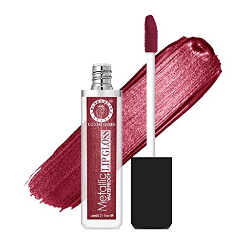 Image of Colors Queen Metallic Waterproof Lip Gloss | Lightweight Lip Gloss with High Shine | Glossy Liquid Lipstick with Shimmer for Smooth & Shiny Lips, Non-Sticky Formula (08 - Socialite)