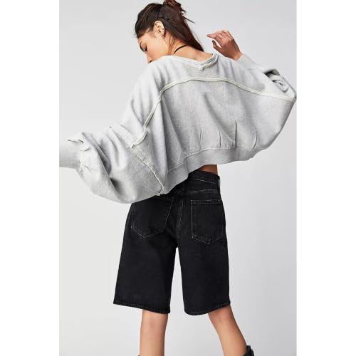 Image of Womens Open Front Cardigan Batwing Sleeve Cropped Sweatshirt | Exposed Seam Details, Dramatic Batwing Sleeves, Oversized, Open-Front