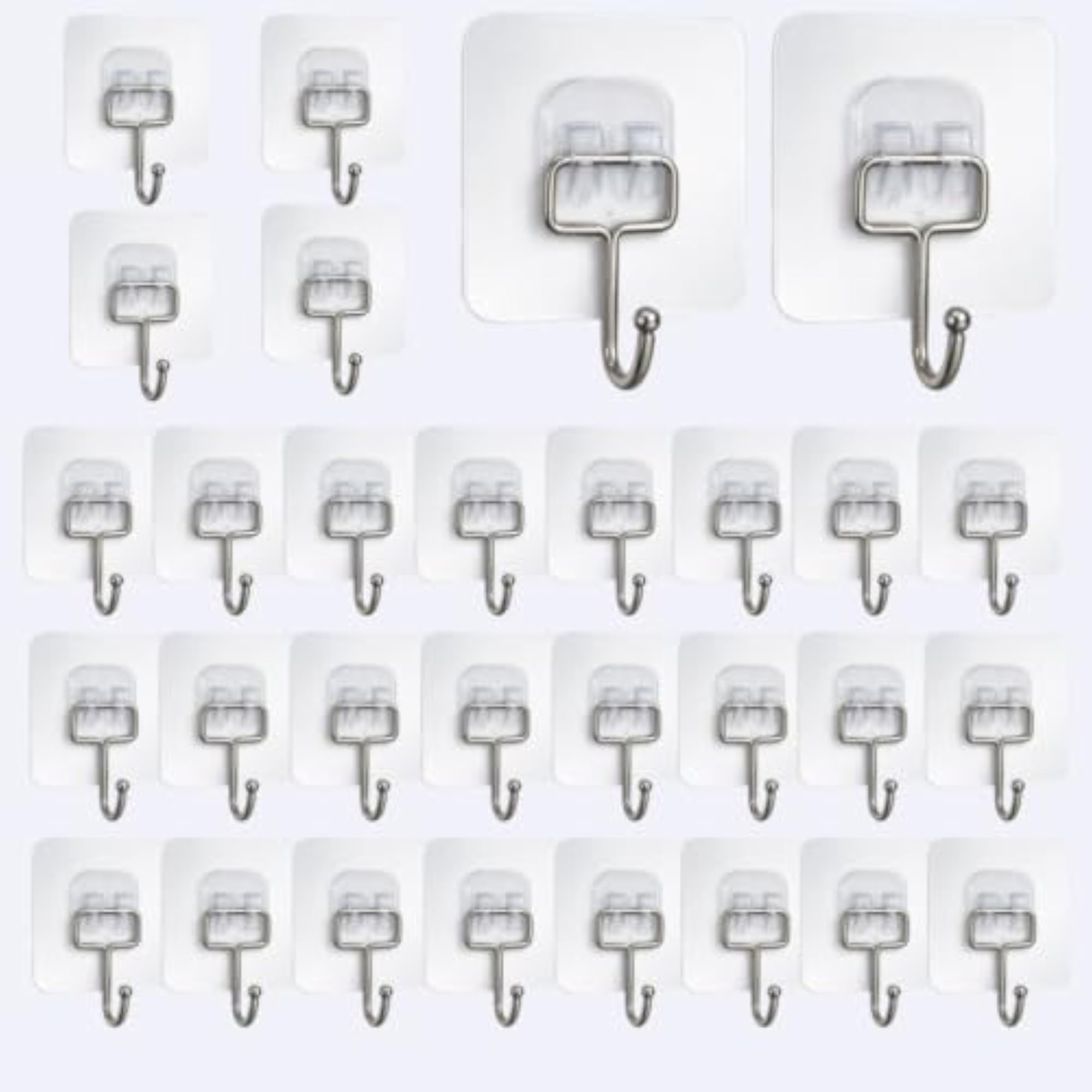 Transparent Self Adhesive Wall Hooks, 30 Pack