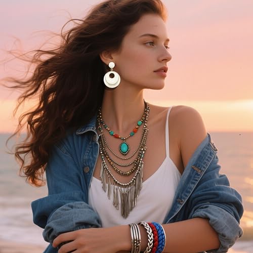 Image of Raffia Hoop Earrings for Women - Boho Straw Wiker Dangle Drop Earrings for Summer Beach, Bohemian Trendy Rattan Jewelry