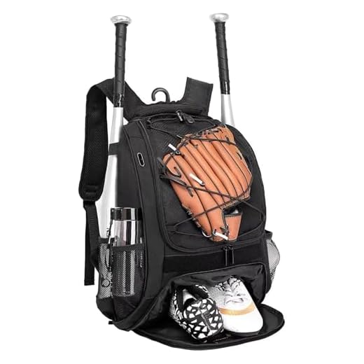 DAFISKY Baseball Bag Softball Backpack - Youth Adult T Ball Bat Equipment Bag with Bat and Helmet Holders, Shoe Compartment and Hook, Black