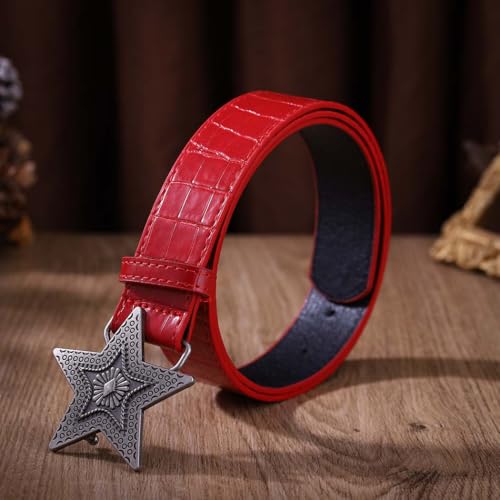 Yalice Y2K Leather Belt Women Star Buckle Belts for Jeans Dresses Vintage Waist Belt Ladies Fashion Waist Accessories (Style B-Red)3
