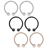 Ruifan 3PCS 316L Surgical Steel Non-Piercing Fake Faux Clip On Septum Nose Hoop Ring Body Jewelry Piercing Unisex 20 Gauge 5/16