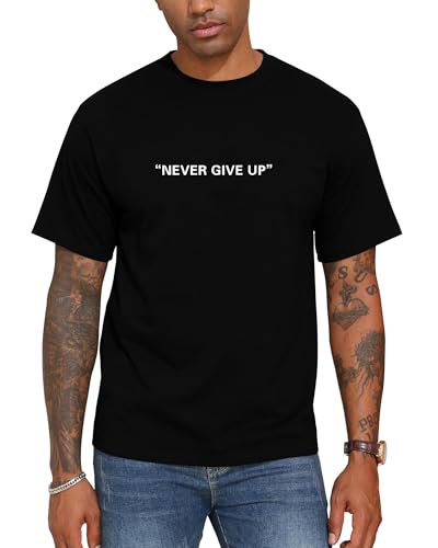 Aiyino Mens Graphic Tees Short Sleeve Never GIVE UP Letter Print Top Crewneck Casual Regular T-Shirt for Men Black