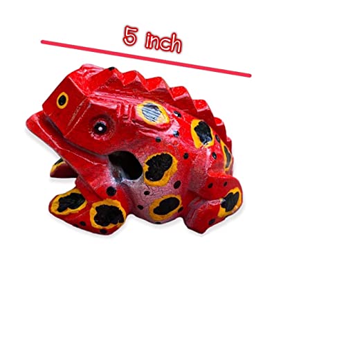 5 Inch Guiros Percussion Instruments Wooden Frog, Wooden Frog Musical Instrument Home Deco. (Red Color) #TOP6