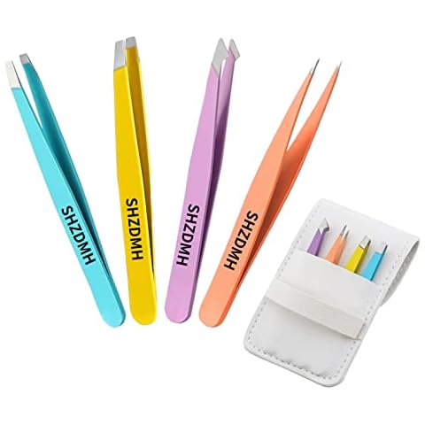 Professional Stainless Steel Tweezers Set-Precision Tweezers Set for Ingrown Hair Remove and Lash Extension, Plucking Tweezers with Leather Case for Ladies Gifts Cover