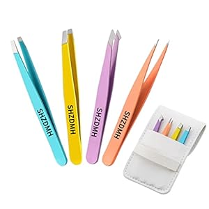Tweezers Set – Professional Stainless Steel Tweezers for Eyebrows – Great Precision for Facial Hair, Splinter and Ingrown Hair Removal