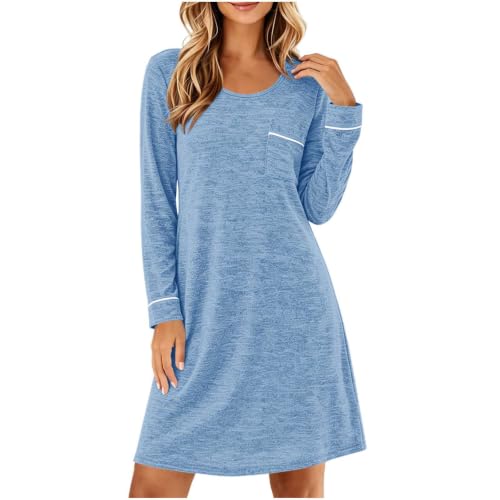 Womens Winter Nightgowns Casual Long Sleeve Sleep Dress with Pockets - image 6
