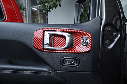 Junleli Door Inside Handle Bowl Decoration Cover Trim Sticker For Jeep Wrangler Jl 2018 2019 2020 2021 2022 4-Doors Car Interior Accesories Abs Red Carbon Fiber #TOP1