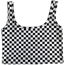 WSPLYSPJY Women's Black and White Vest Checked Print Cami Crop Tank Tops | Plus Size Soft Lightweight Gingham Plaid Fabric Casual