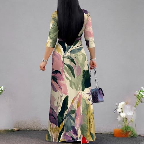 Image of PinkPatty Plus Size Maxi Dresses for Women Casual Flowy Long Dress 3 /4 Sleeve V Neck Wrap Dress with Belt