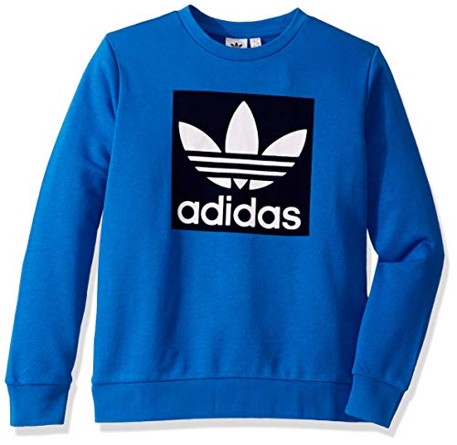 adidas Originals Kids' Big Juniors Outline Crewneck Sweatshirt, Blue bird/collegiate Navy/White, Medium