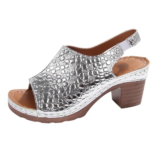 YIzdegg Sandali da donna con tacco a zeppa, in pelle glitterata, antiscivolo, impermeabili, leggeri, ortopedici, aperti, per il tempo libero, a piedi nudi, per attività all'aperto, argento, 41 EU