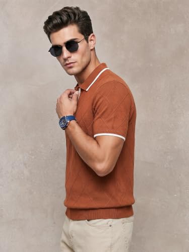 Image of Veirdo Men's Flatknit Printed Half Sleeve Polo T-Shirt with Collared Neck, Loose Comfortable Fit, Casual Style for Office, Travel, (Sizes S to 2XL)