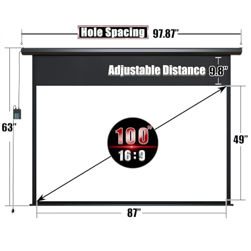 Image of 100 inch Motorized Projector Screen - Indoor and Outdoor Movies Screen 100 inch Electric 16:9 Projector Screen W /Remote Control