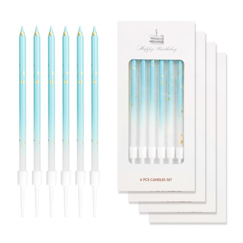 24 velas de cumpleaños azul oro,decoraciones de tarta azul oro, velas de fiesta largas de perla para niñas, niños, hombres, mujeres, fiesta de cumpleaños, decoraciones de aniversario de boda