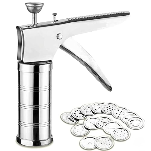 Image of we3 Stainless Steel Kitchen Press with 15 Different Types of Jalies Sev Maker, Idiyappam Press, Murukku Machine, Noodle & Namkeen Maker, Gathiya Maker Multipurpose Snack Maker