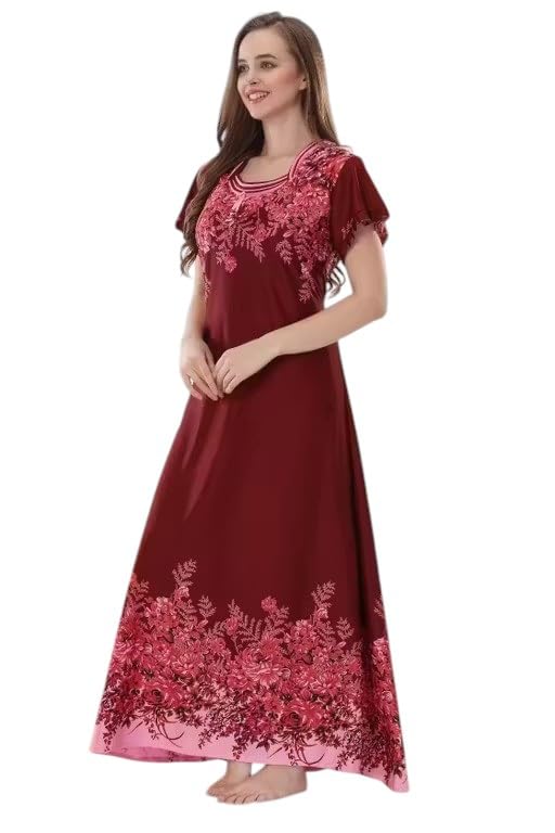 Women's Cotton Front Open with Side Pocket Nighty/Night Gown/Nightwear/Nightdress FRNT Opn&Side Pocket-Cream-Free Size-image-49