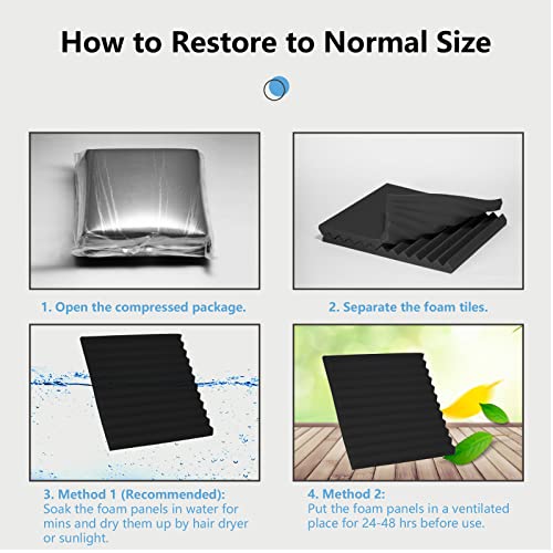 50 Pack Acoustic Foam Panels Premium Sound Proof Foam Panels Black Soundproof Wall Panels High Density Acoustic Panels Sound Absorbing for Studio Office Home, 12 x 12x 1Inch