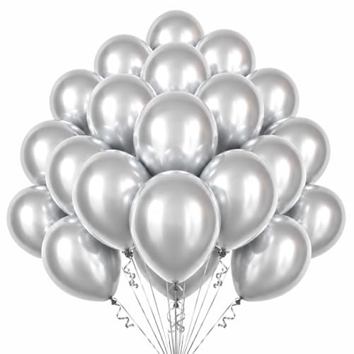 Image of Metallic Silver Balloons 10 Inches 100 Pack Helium Shiny Thicken Chrome Silver Party Balloon