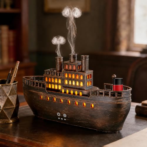 Image of Docoss Titanic Ship Aroma Diffuser for Home Electric with Remote | Essential Oil Diffuser for Home & Bedroom,Ultrasonic Humidifier with 7 LED Warm Lights & Quiet Operation,Electric Diffuser for Room