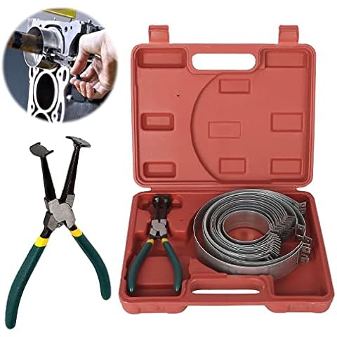 awagas Piston Ring Compressor Tool Set with 14 Pcs Piston Rings 62-140 mm and 1 Pcs Plier, Auto Engine Piston Ring Kit Cylinder Installer Piston Ring Compressor Pliers Car Repair Tool Cover