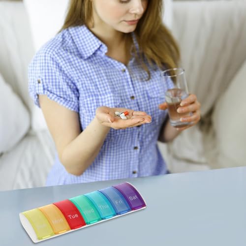WLLHYF Pillenorganizer, wekelijkse pillendoos, 7 dagen, regenboogmedicijndoos, 7 compartimenten, pillendoosje, pillencontainers voor medicijnen, vitaminesupplementen, visolie - Afbeelding 6