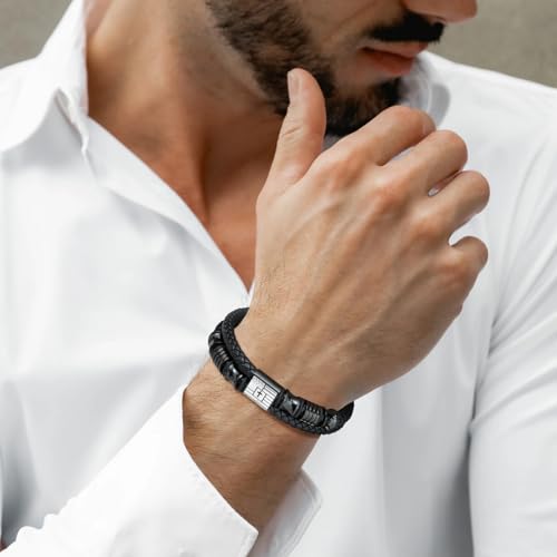 Pulsera de cuero trenzado para hombre VNOX miniatura 2