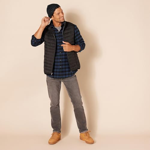 Amazon Essentials Men's Slim-Fit Flannel Shirt, Long Sleeve Button Down Plaid, Black Blue Buffalo Plaid, Large - Image 5