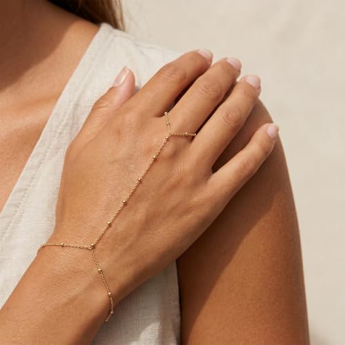 Image of Hand Chain Ring Bracelet for Women Dainty Gold Finger Chain Rhinestone Bracelet Trendy Simple Body Jewelry Gifts
