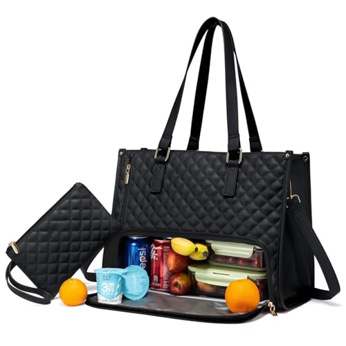 Bolsa con Lonchera Integrada, Bolsa de Almuerzo 2 en 1, Bolsa de Trabajo de 15.6 Pulgadas con Compartimento para Almuerzo y Billetera, para Trabajo, Oficina y Viajes (Black)